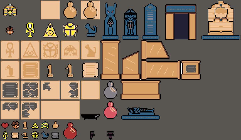2D Pixel Art Egyptian themed UI Items.
