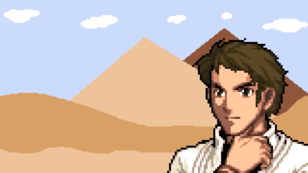 2D Title Page Pixel Art including Egyptologist protagonist!