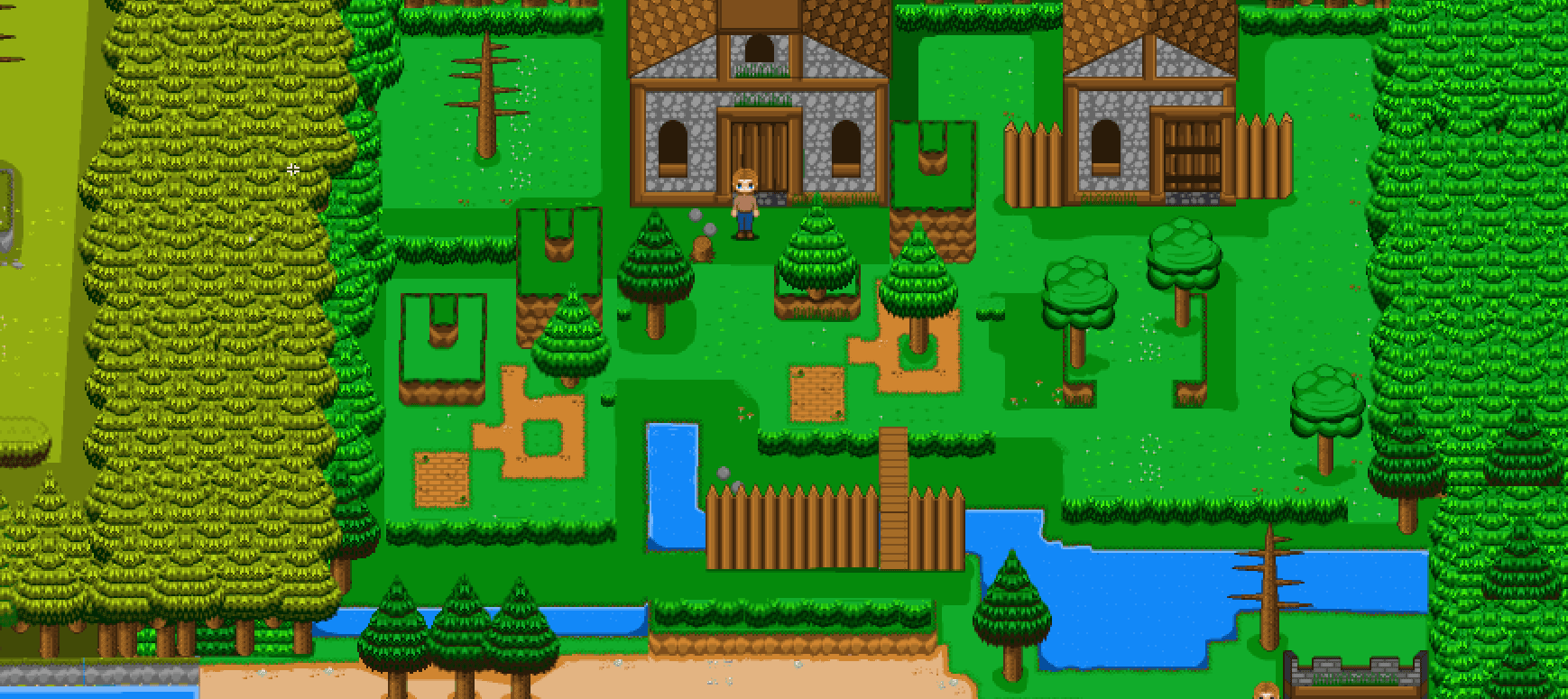 A concept game scene built using tileset and pixel art objects created for Restoration.