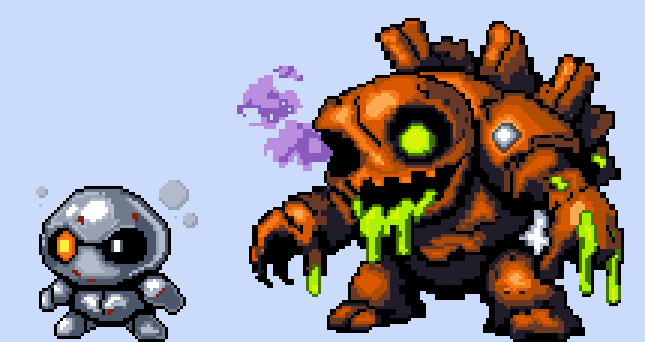 My concept for the Fakemon 'Ferrimp' & 'Corrodoom'. The Fakemon that change type when evolving, for Pokémon Carnelian.
