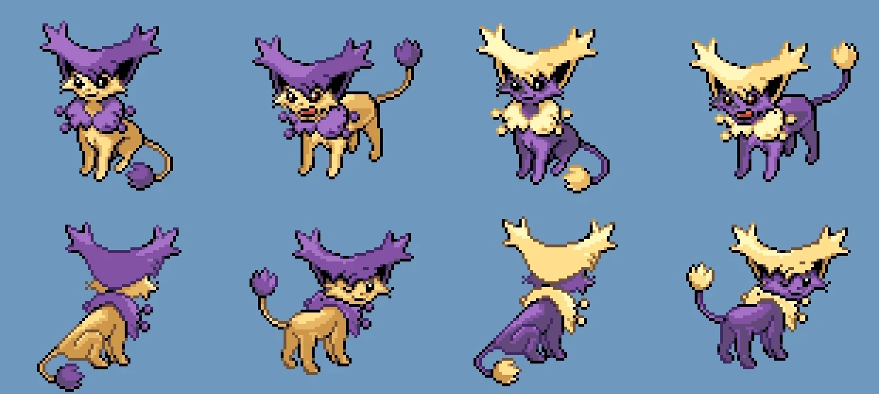 Custom 'Delcatty' Pokémon front/back character sprite with alternative shiny colour palette.